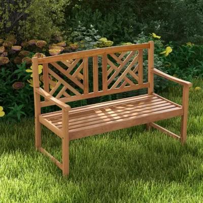 2-Person Wood Outdoor Bench with Cozy Armrest and Backrest-Brown