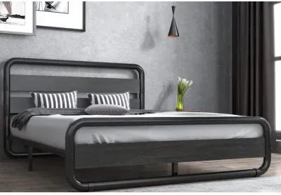 QuikFurn Full Heavy Duty Round Metal Frame Platform Bed with Black Wood Panel Headboard