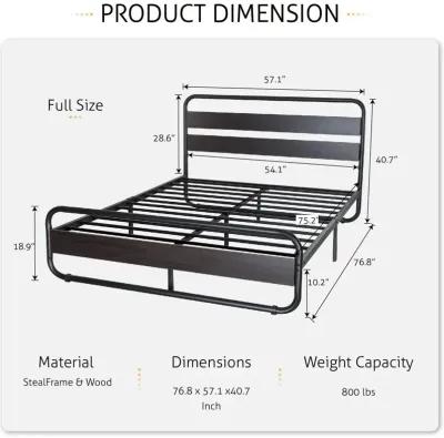 QuikFurn Full Heavy Duty Round Metal Frame Platform Bed with Black Wood Panel Headboard