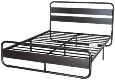 QuikFurn Full Heavy Duty Round Metal Frame Platform Bed with Black Wood Panel Headboard