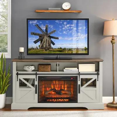 60 Inch Electric Fireplace Entertainment Center With Door Sensor-Jasmine White Color