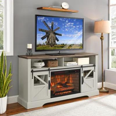 60 Inch Electric Fireplace Entertainment Center With Door Sensor-Jasmine White Color