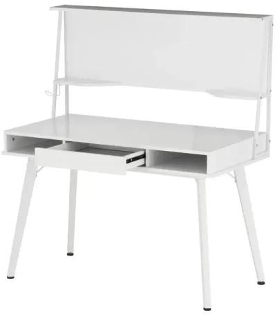 Study Computer Desk with Storage & Magnetic Dry Erase White Board, White