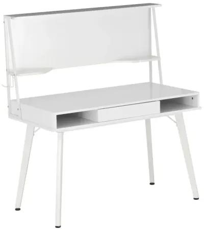 Study Computer Desk with Storage & Magnetic Dry Erase White Board, White