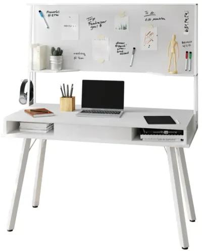 Study Computer Desk with Storage & Magnetic Dry Erase White Board, White