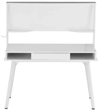 Study Computer Desk with Storage & Magnetic Dry Erase White Board, White