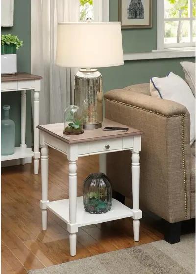 Convenience Concepts French Country 1 Drawer End Table with Shelf, Driftwood/White