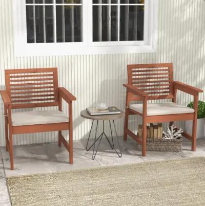 Hivvago Set of 2 Patio Solid Wood Dining Chairs with Cushions and Slatted Seat