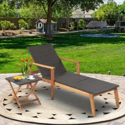 Hivvago 2 Pieces Patio Chaise Lounge and Table Set with 4-Level Adjustable Backrest