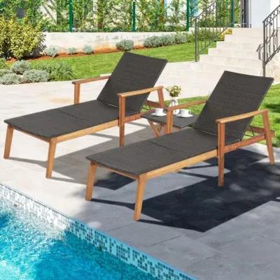 Hivvago 2 Pieces Patio Chaise Lounge and Table Set with 4-Level Adjustable Backrest