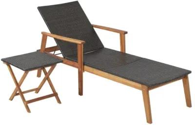 Hivvago 2 Pieces Patio Chaise Lounge and Table Set with 4-Level Adjustable Backrest