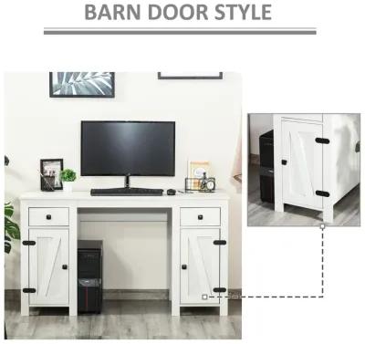 White Barn Door Desk: Home Office Writing Desk with Adjustable Shelf