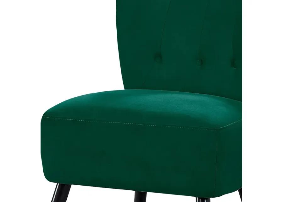 Upholstered Armless Accent Chair with Flared Back and Button Tufting, Green-Benzara