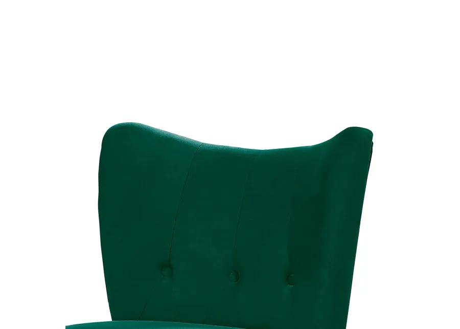 Upholstered Armless Accent Chair with Flared Back and Button Tufting, Green-Benzara