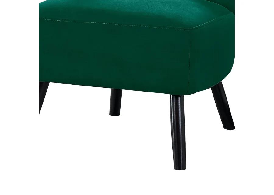 Upholstered Armless Accent Chair with Flared Back and Button Tufting, Green-Benzara