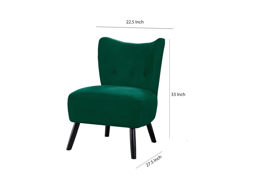 Upholstered Armless Accent Chair with Flared Back and Button Tufting, Green-Benzara