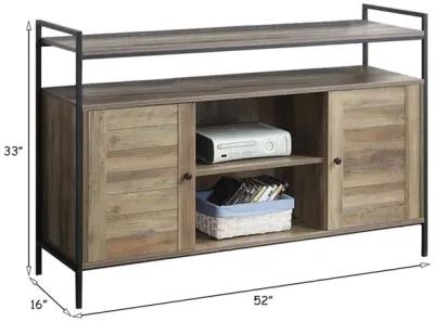 TV Stand with 2 Door Storage and Plank Details, Rustic Brown-Benzara