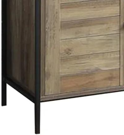 TV Stand with 2 Door Storage and Plank Details, Rustic Brown-Benzara