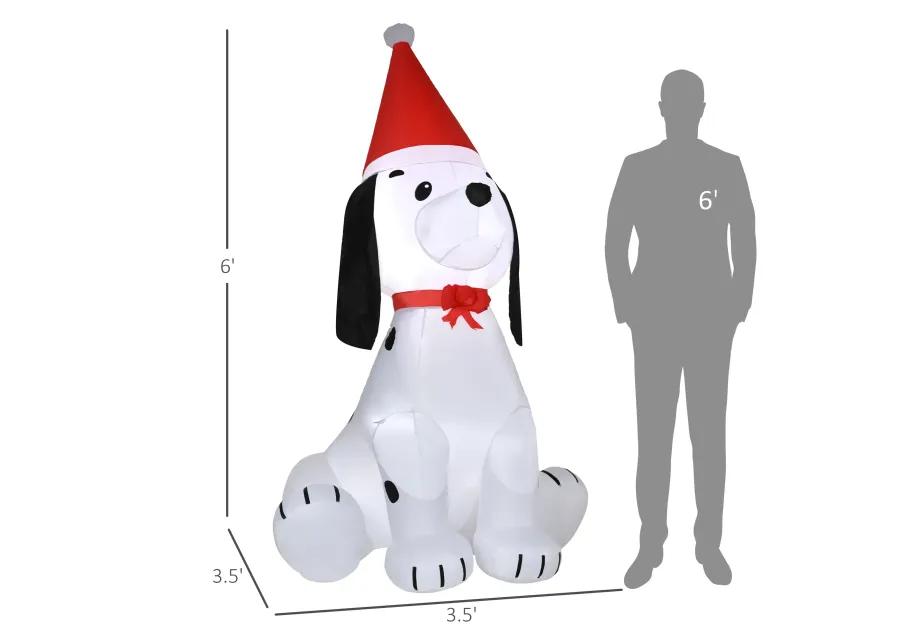 6' Inflatable Christmas Puppy Dog with Hat, Blow-Up Outdoor Display w/ LEDs