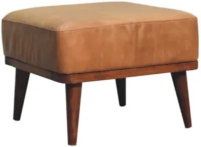 Tan Buffalo Leather Tan Solid Wood Footstool