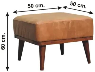 Tan Buffalo Leather Tan Solid Wood Footstool