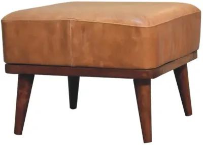 Tan Buffalo Leather Tan Solid Wood Footstool