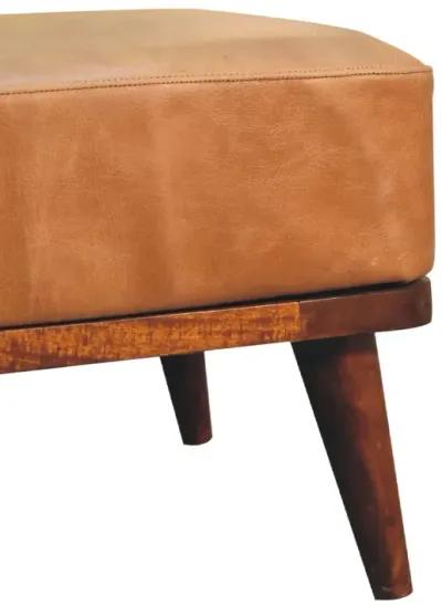 Tan Buffalo Leather Tan Solid Wood Footstool