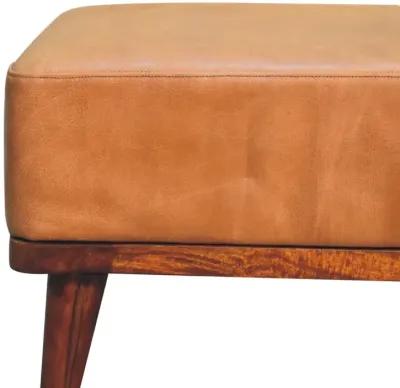 Tan Buffalo Leather Tan Solid Wood Footstool