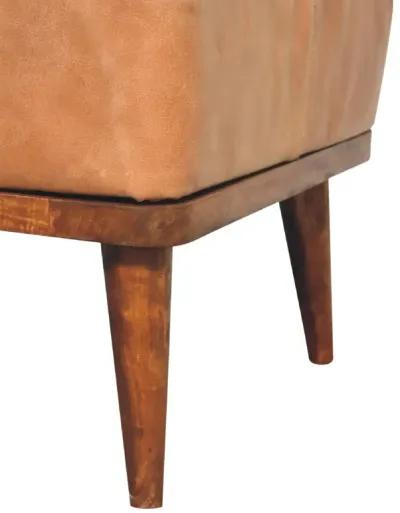 Tan Buffalo Leather Tan Solid Wood Footstool