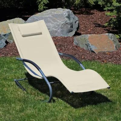 Sunnydaze Sling Outdoor Rocking Wave Lounger with Pillow - Beige - Set of 2