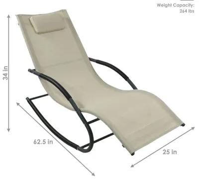 Sunnydaze Sling Outdoor Rocking Wave Lounger with Pillow - Beige - Set of 2