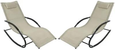 Sunnydaze Sling Outdoor Rocking Wave Lounger with Pillow - Beige - Set of 2