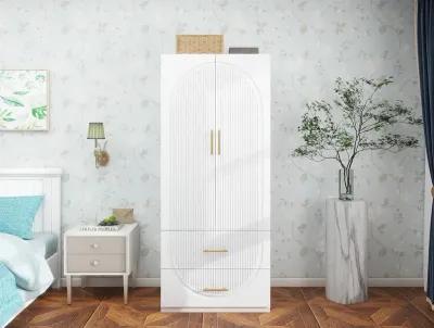 Wood Closet Organizer System: Walk-in Closet System Free Standing Closet with 2 Drawers with Shelves Hanging Rod Built-in Clothes Storage Organization White 31.5"W x 15.7"D x 70.8"H