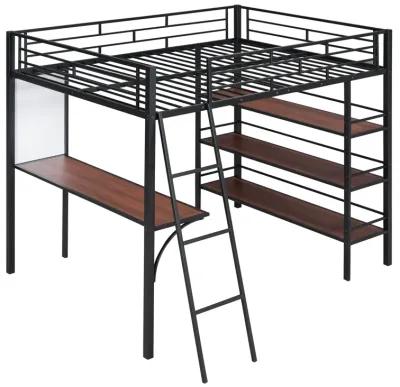 Merax Metal Loft  Bed with  Desk and 3 Layers of Shelves