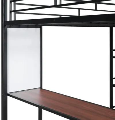 Merax Metal Loft  Bed with  Desk and 3 Layers of Shelves