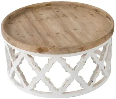 31.9x31.9x15.7" Rustic Round Wooden Coffee Table, White