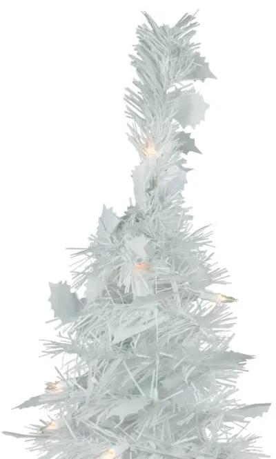 4' Pre-Lit White Tinsel Pop-Up Artificial Christmas Tree  Clear Lights