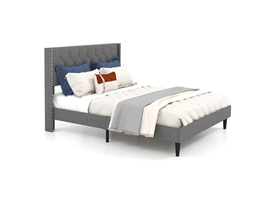 Upholstered Platform Bed with Button Tufted Headboard