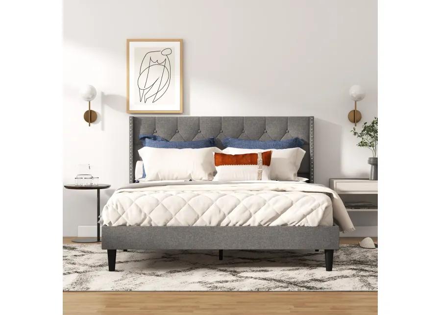 Upholstered Platform Bed with Button Tufted Headboard