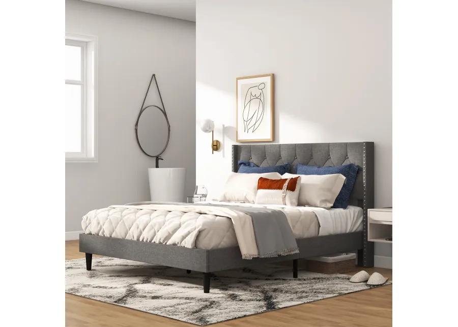 Upholstered Platform Bed with Button Tufted Headboard