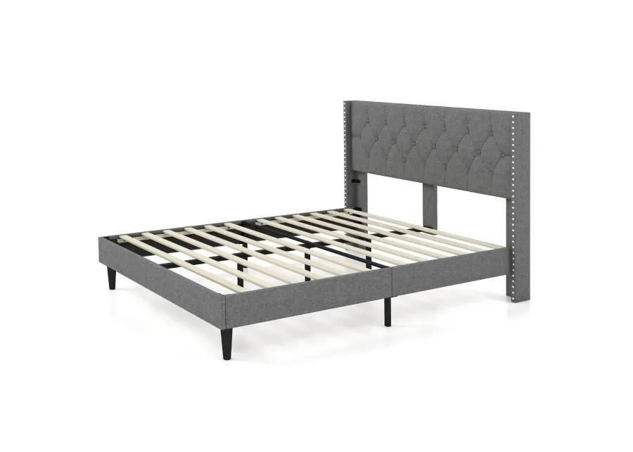 Upholstered Platform Bed with Button Tufted Headboard