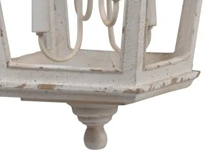 16 Inch 4 Light Chandelier, Classic Design, Fir Wood Iron, Distressed White - Benzara