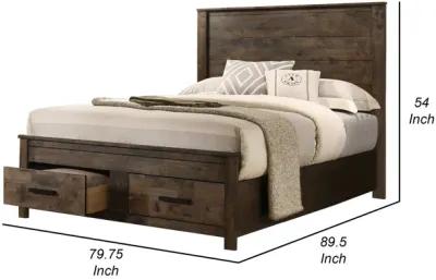 Frio California King Storage Bed, 2 Drawers, Low Platform, Rustic Brown - Benzara