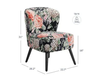 BELLEZE Floral Accent Chair, Modern Armless Printed Chair, Comfy Side Chair Upholstered Slipper Chair for Living Room, Bedroom, Reading Room - Capri (Red Floral)