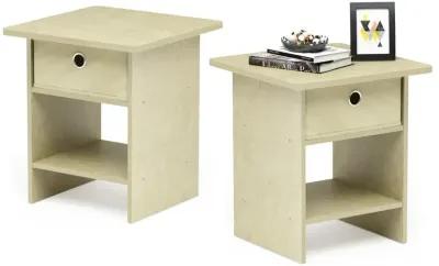 Furinno End Table/ Night Stand Storage Shelf with Bin Drawer, Cream Faux Marble/Ivory, Set of 2