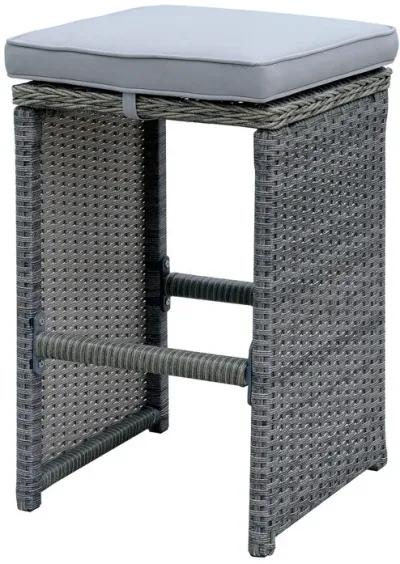 6 Piece Patio Bar Stool In Aluminum Wicker Frame And Padded Fabric Seat, Gray-Benzara