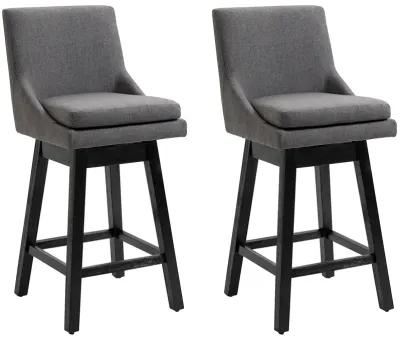 HOMCOM Bar Height Bar Stools Set of 2, Armless Upholstered Swivel Barstools Chairs with Soft Padding Cushion and Wood Legs, Dark Gray