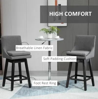 HOMCOM Bar Height Bar Stools Set of 2, Armless Upholstered Swivel Barstools Chairs with Soft Padding Cushion and Wood Legs, Dark Gray