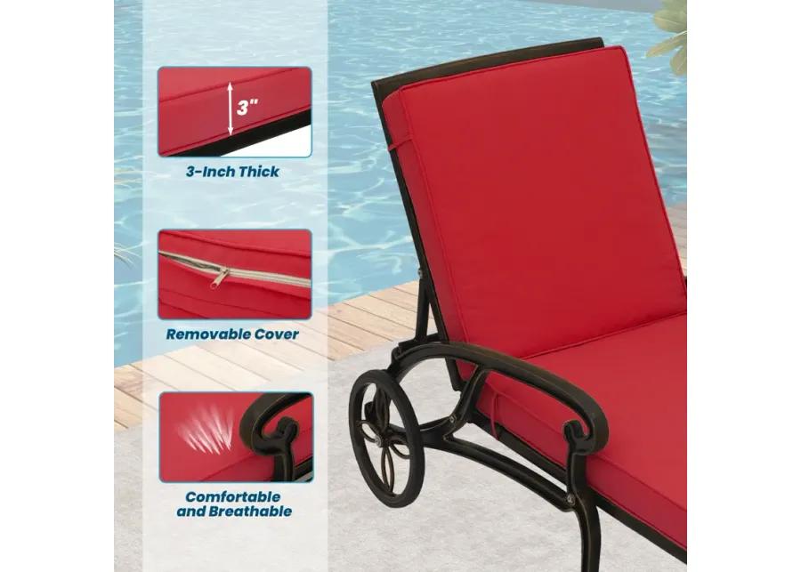 MONDAWE Cast Aluminum Outdoor Adjustable Chaise Lounge with Removable Cushion