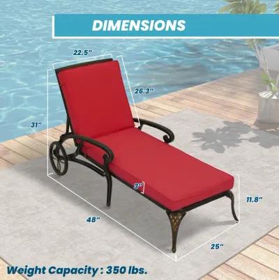 MONDAWE Cast Aluminum Outdoor Adjustable Chaise Lounge with Removable Cushion